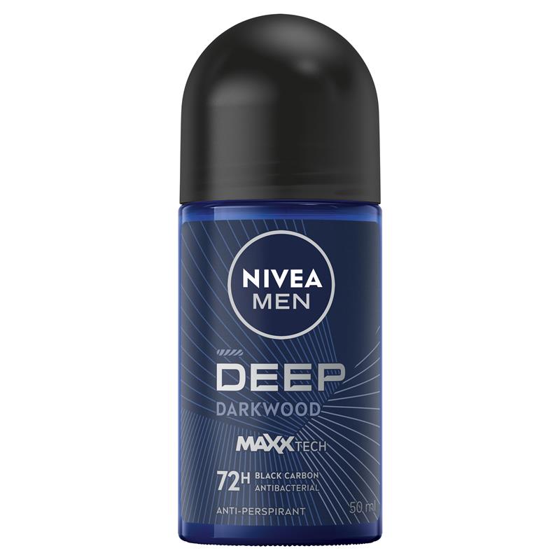 Nivea - MEN Deep Darkwood Anti-Perspirant Roll-On Deodorant 50ml | Enriched With Active Charcoal to Fight Odour | 72-Hour Anti-Perspirant Protection | Woody, Masculine Fragrance