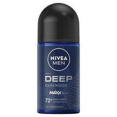 Nivea - MEN Deep Darkwood Anti-Perspirant Roll-On Deodorant 50ml | Enriched With Active Charcoal to Fight Odour | 72-Hour Anti-Perspirant Protection | Woody, Masculine Fragrance