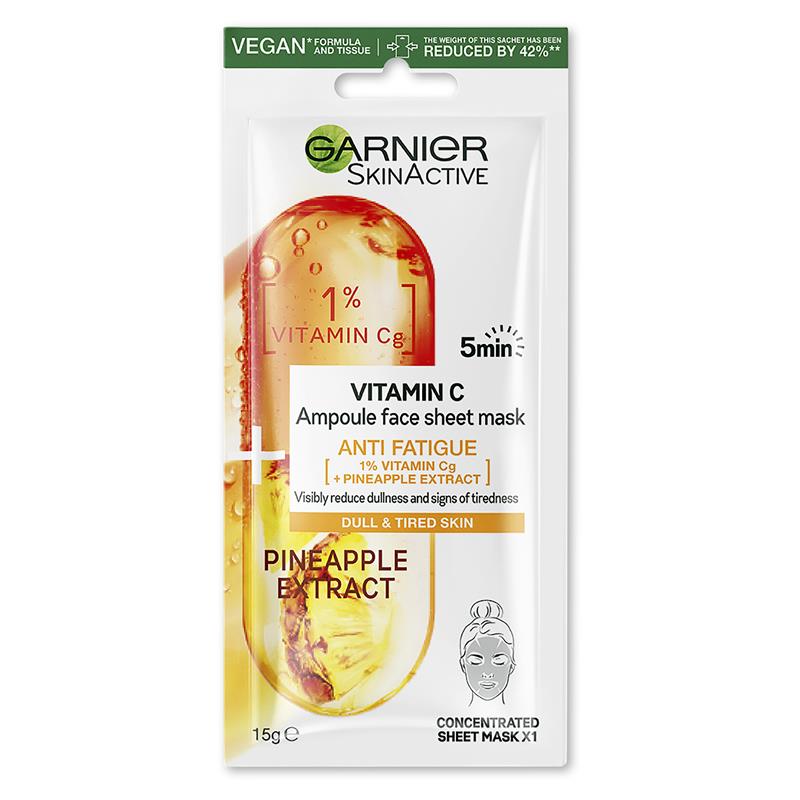 Garnier - Skin Active Ampoule Face Sheet Mask Anti Fatigue 1% Vitamin C + Pineapple Extract