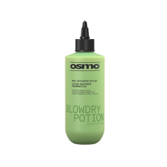 Osmo Blowdry Potion heat-activated styler in green bottle with pump nozzle