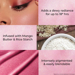Just Herbs Halo Glow Blush Drops with berry-pink swatch and applicator close-up