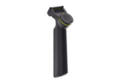 Face shaver handle with pivoting trimmer head and power button