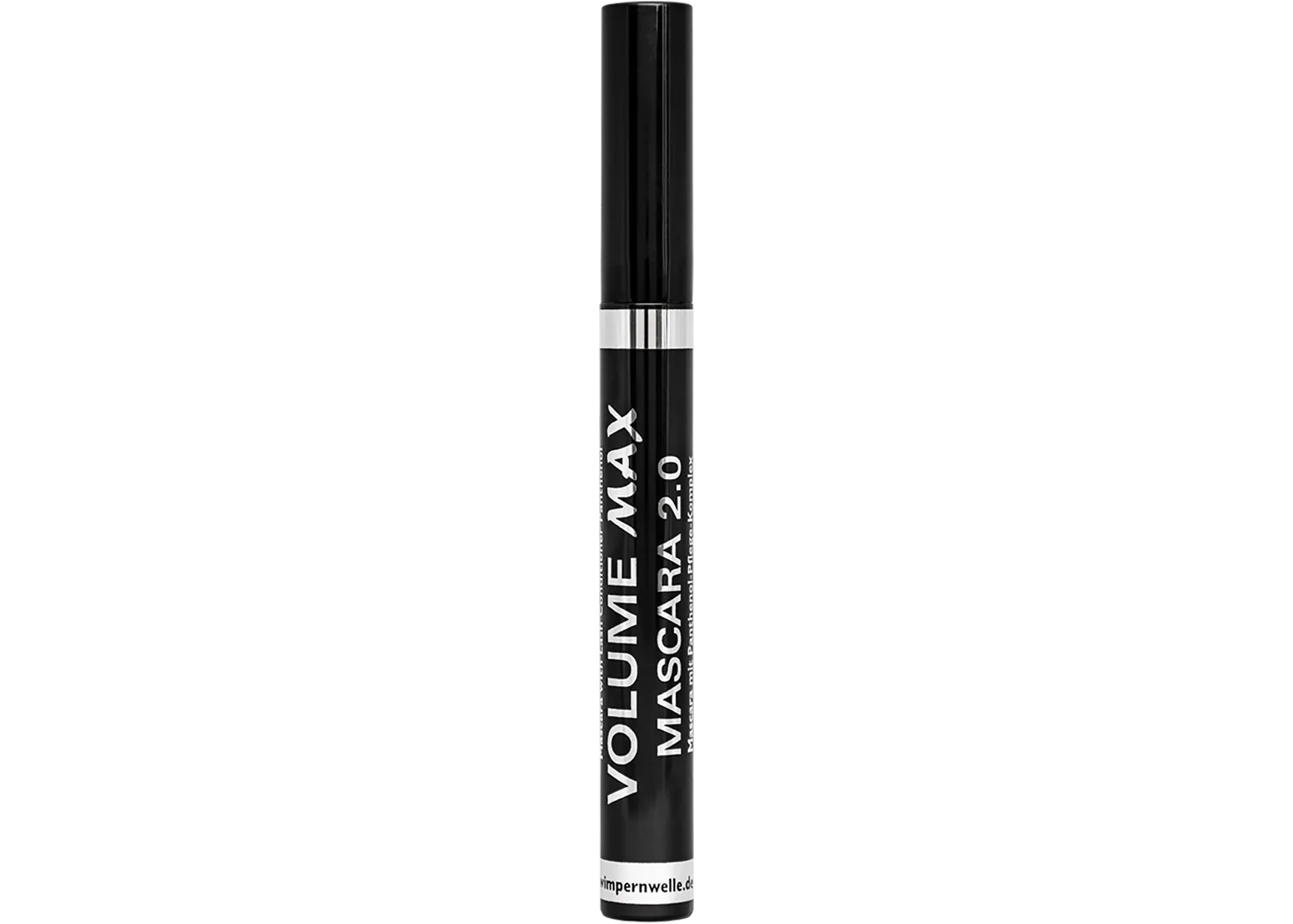 Volume max mascara tube, black with white label band