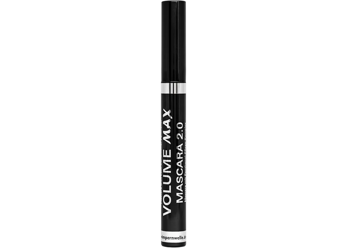 Volume max mascara tube, black with white label band