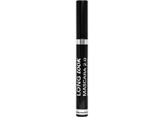 Mascara tube with black cap and white label, 'LONG LOOK' print