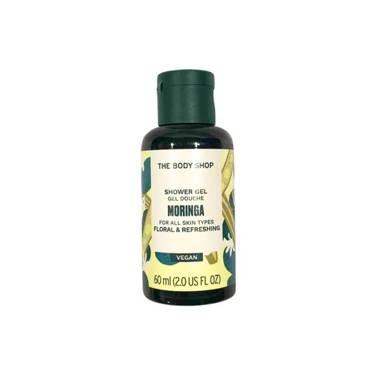 Shower gel bottle with dark green cap, green label, 60 ml