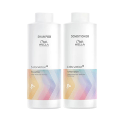 Wella ColorMotion+ shampoo & conditioner bundle: two white 1L bottles with labels