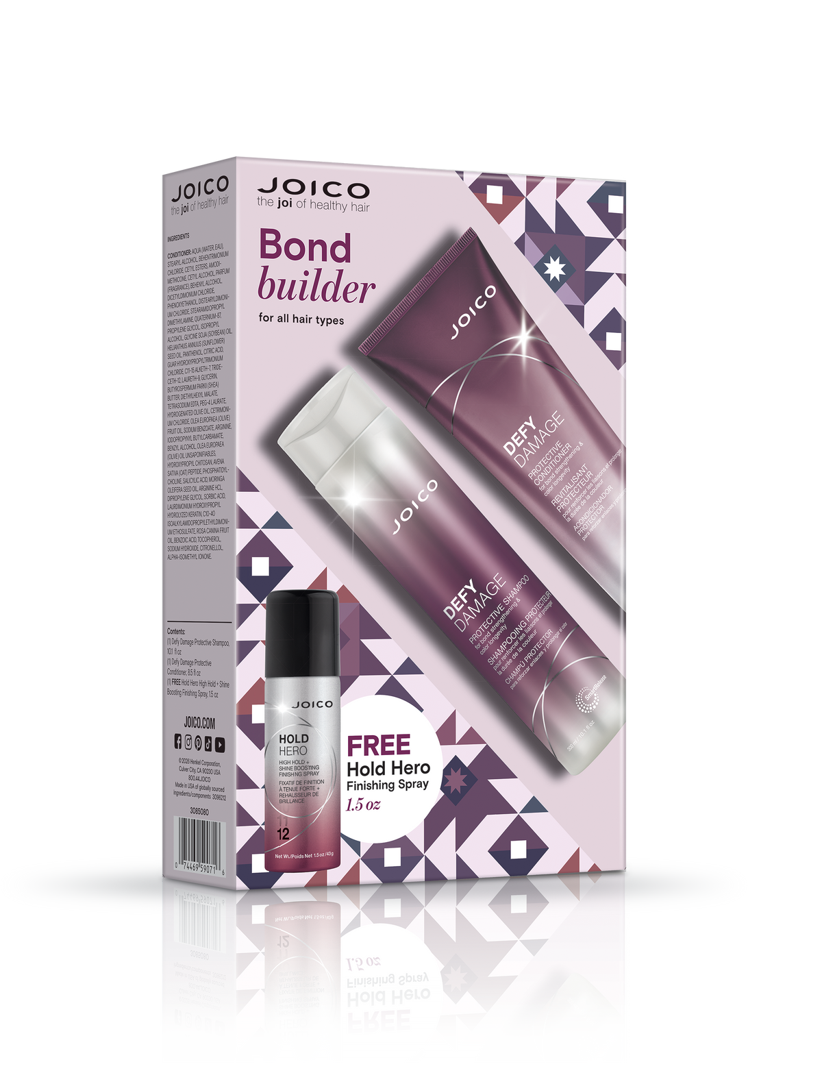 Joico Bond Builder holiday duo gift box with two bottles and Hold Hero mini