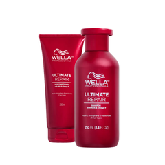Wella Ultimate Repair shampoo and conditioner set, red bottles