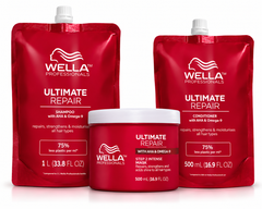Wella Professionals Ultimate Repair Shampoo Refill Pouch 1L + Conditioner Refill Pouch 500ml + Mask 500ml Bundle