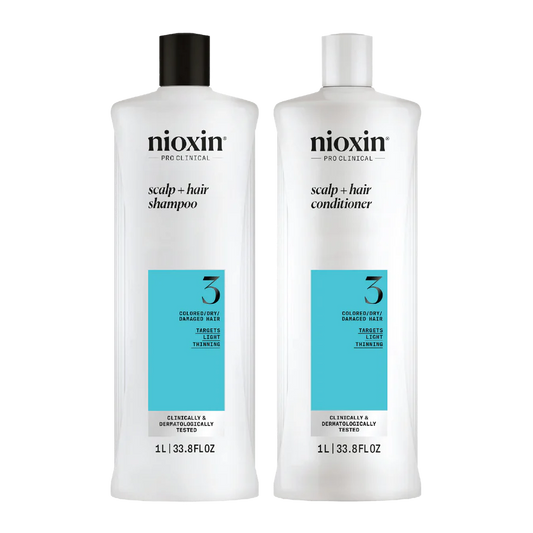 Nioxin scalp+hair shampoo and conditioner bottles, white plastic, 1 L each, set of 2