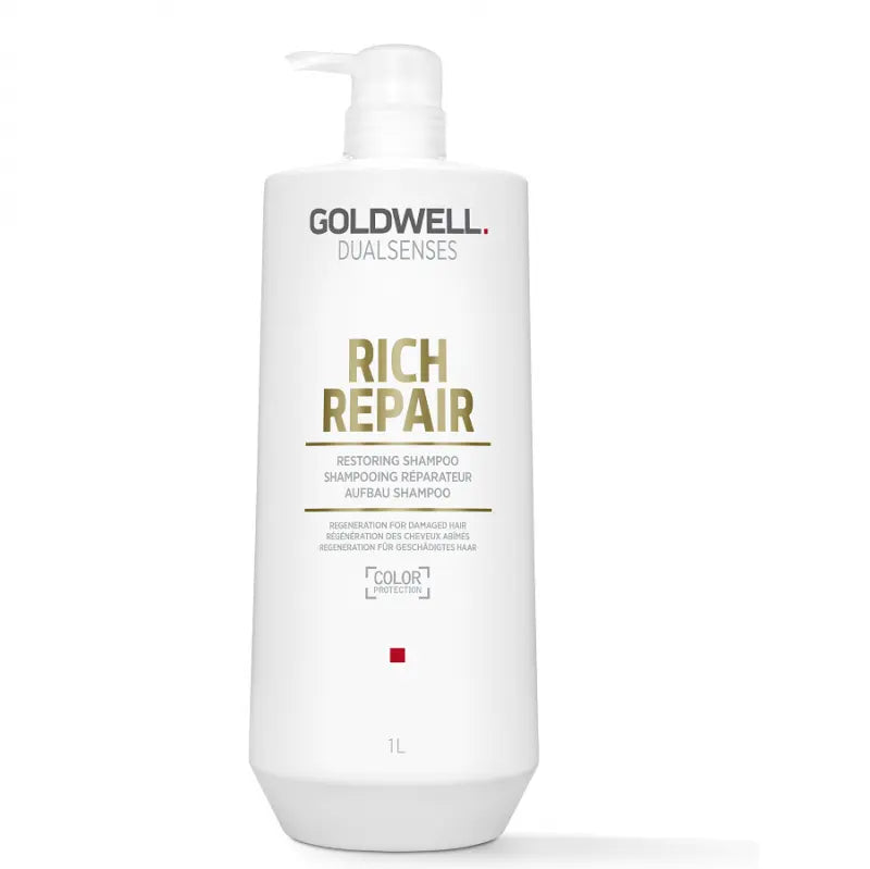 Goldwell Dualsenses Rich Repair restoring shampoo bottle, 1L, white with pump