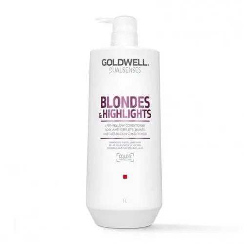 Hair care bottle with pump, Goldwell Dualsenses Blondes & Highlights anti-yellow, centered