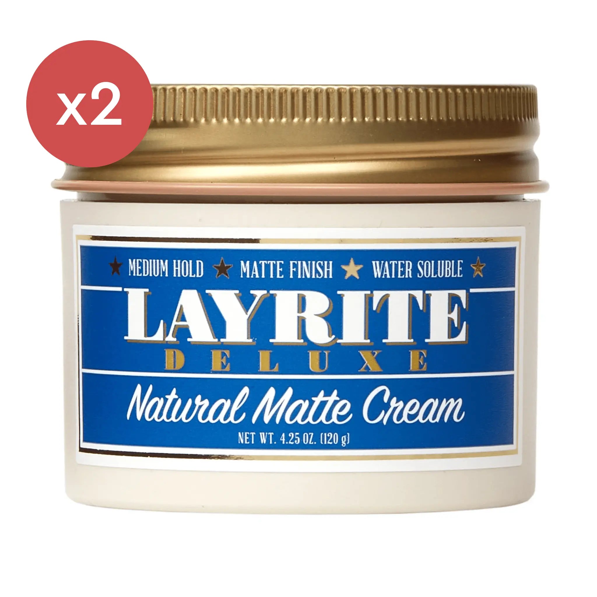 Layrite Natural Matte Cream hair pomade jar, matte finish, medium hold.