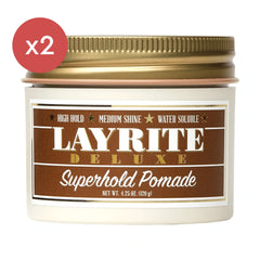 Layrite Superhold pomade jar with gold lid, cream label