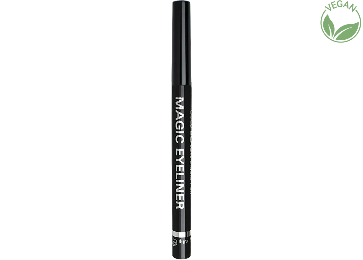 Magic Eyeliner liquid eyeliner pen, deep black, slim black barrel with cap