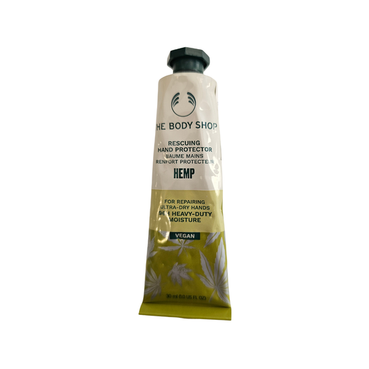 Hemp hand protector tube with black cap, beige and green design, 30 ml