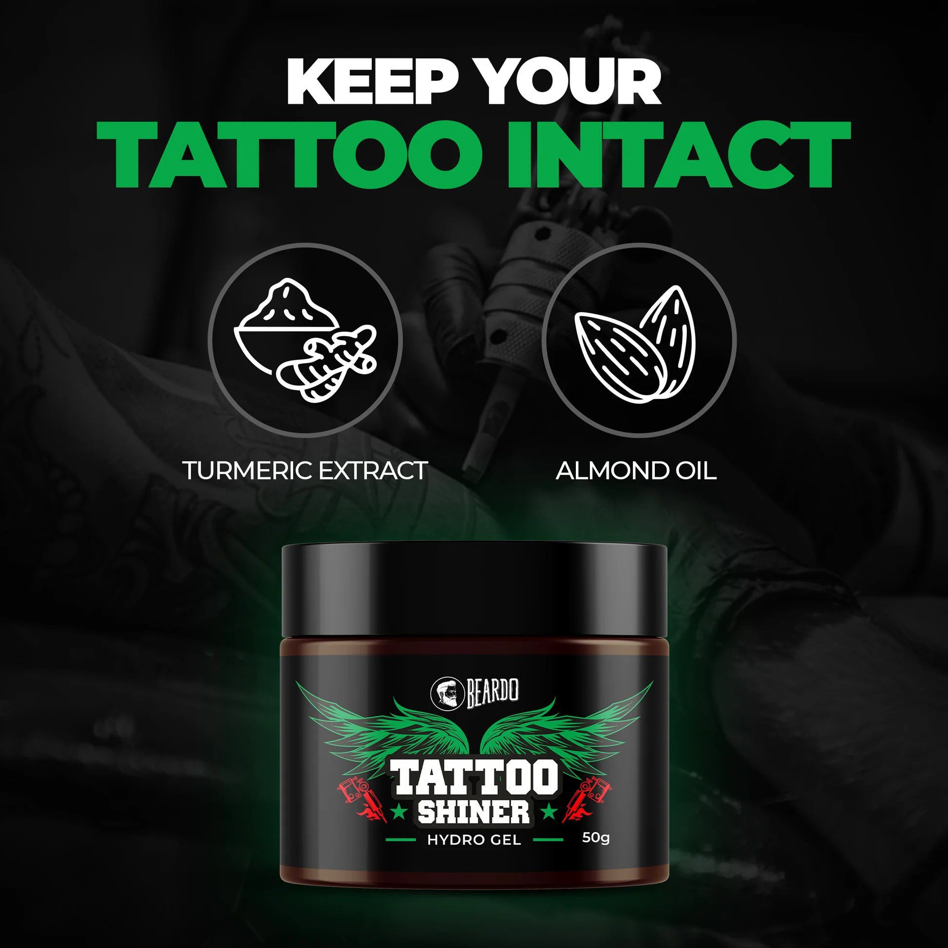 Beardo - Tattoo Shiner Hydro Gel Instant shine & brightness Heals tattooed skin 50g
