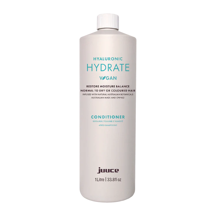 JUUCE hyaluronic hydrate conditioner bottle, 1 litre, white with teal label