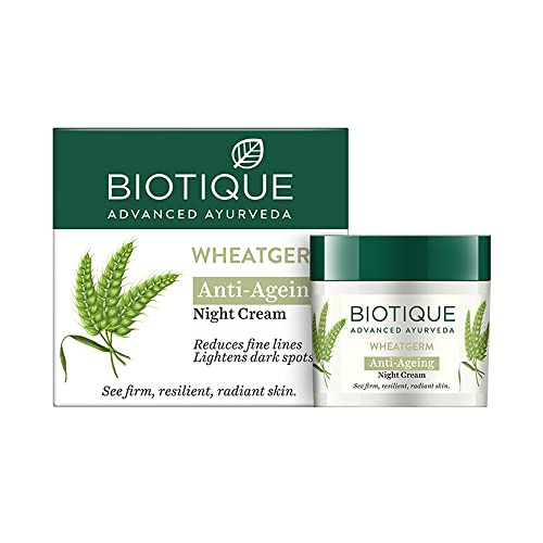 Biotique Wheatgerm Anti-Ageing Night Cream - Targeting Wrinkles & Dull, Dry Skin - 50g