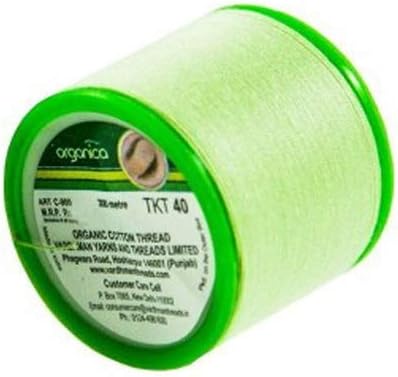 Green organic cotton eyebrow threading thread roll with TKT 40 label
