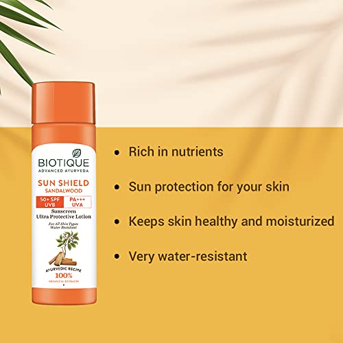 Biotique Sun Shield Sandalwood 50+SPF UVA UVB Sunscreen Ultra Protective Lotion - 120ml