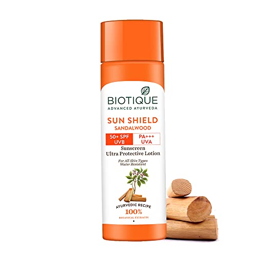 Biotique Sun Shield Sandalwood 50+SPF UVA UVB Sunscreen Ultra Protective Lotion - 120ml