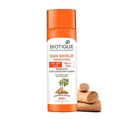 Biotique Sun Shield Sandalwood 50+SPF UVA UVB Sunscreen Ultra Protective Lotion - 120ml