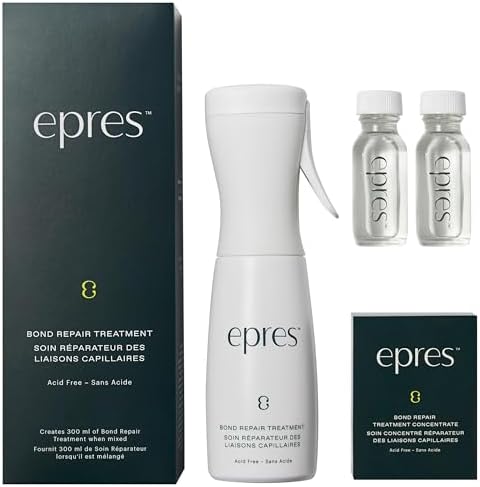 Epres bond repair treatment kit set with white bottle, two serum vials, and dark boxes