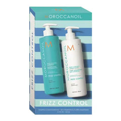Moroccanoil Frizz Control duo gift set with two pump bottles in box