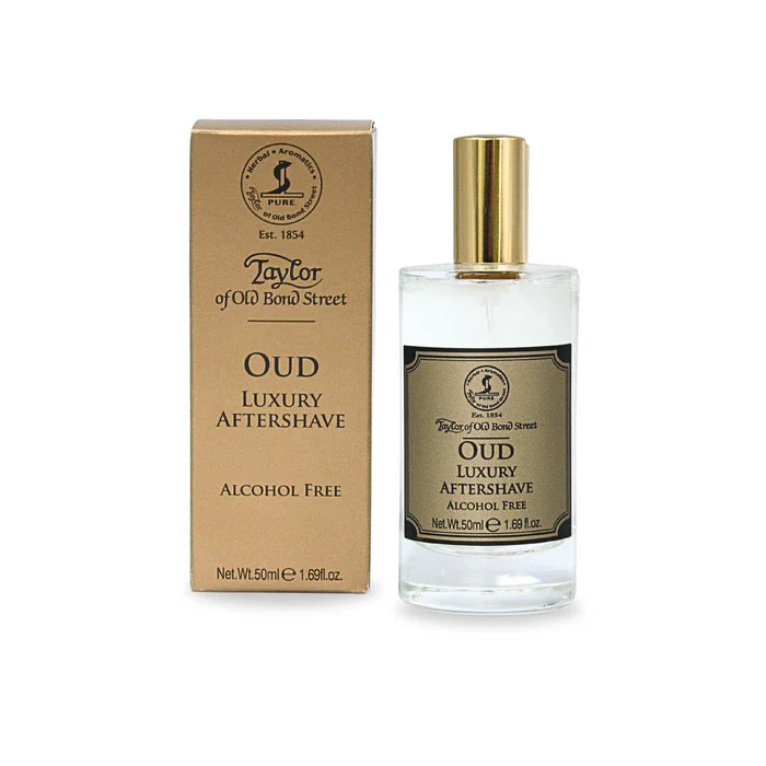 Taylor of Old Bond Street Oud aftershave lotion 50ml bottle with gold cap and box