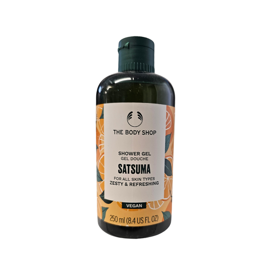 Shower gel bottle with dark cap, Satsuma label, 250 ml