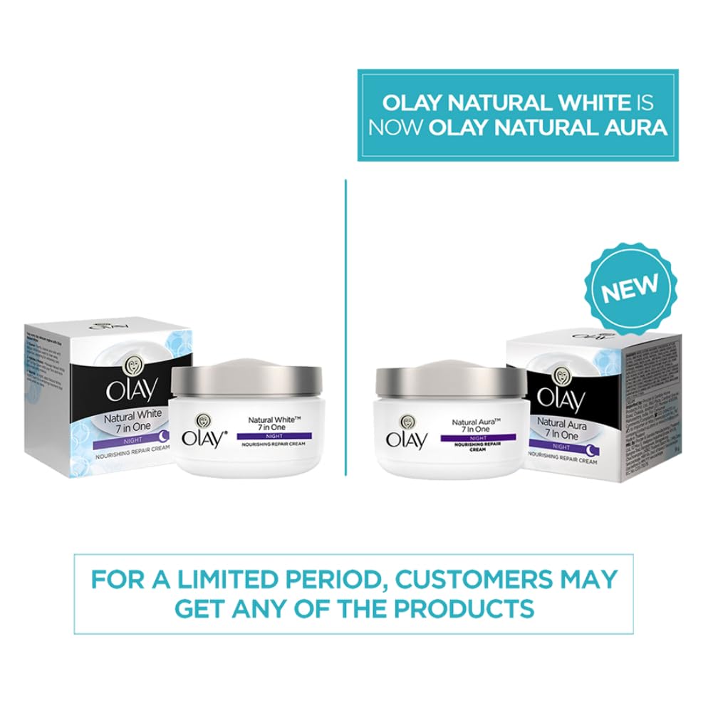 Olay Natural Aura Night Cream for Healthy Glow with Vitamin B3, Pro B5 & E - 50g