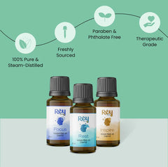 Rey Naturals - 100% Natural Aroma Diffuser Essential Oil Set of Vanilla, Ylang Ylang & Lavender