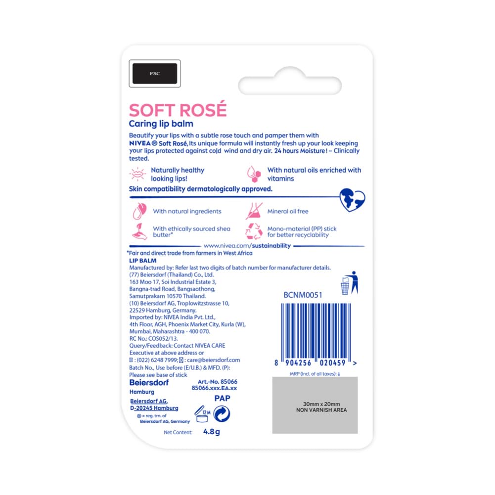 Nivea - Soft Rose Caring Lip Balm 4.8g