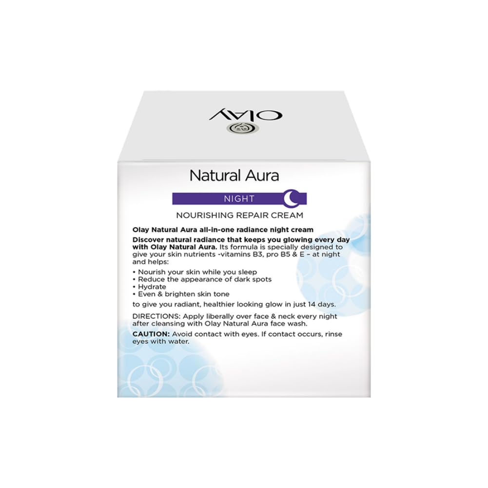 Olay Natural Aura Night Cream for Healthy Glow with Vitamin B3, Pro B5 & E - 50g