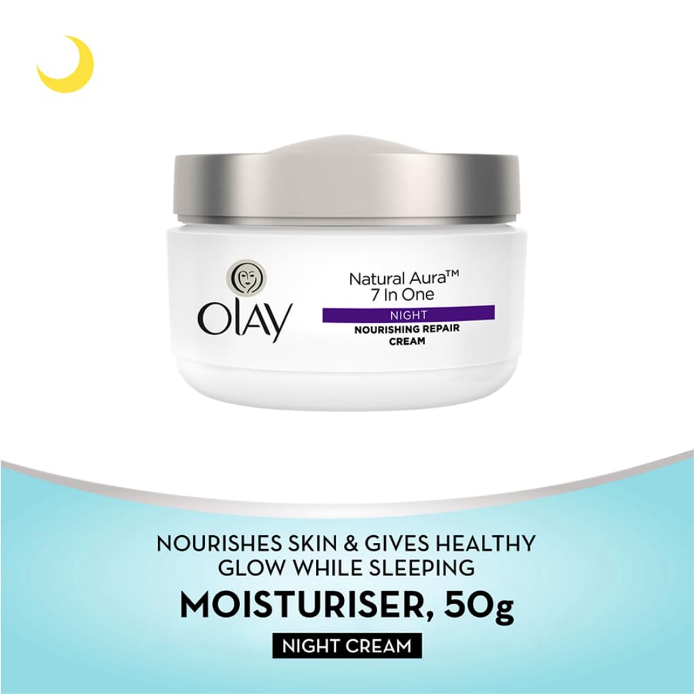 Olay Natural Aura Night Cream for Healthy Glow with Vitamin B3, Pro B5 & E - 50g