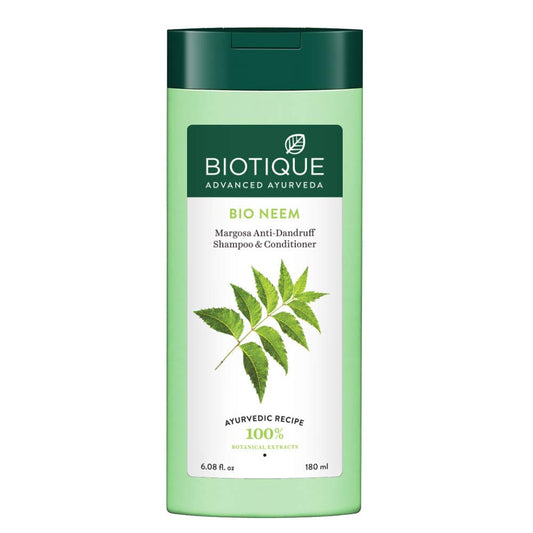 Bio Neem anti-dandruff shampoo and conditioner bottle, 180 ml, green label
