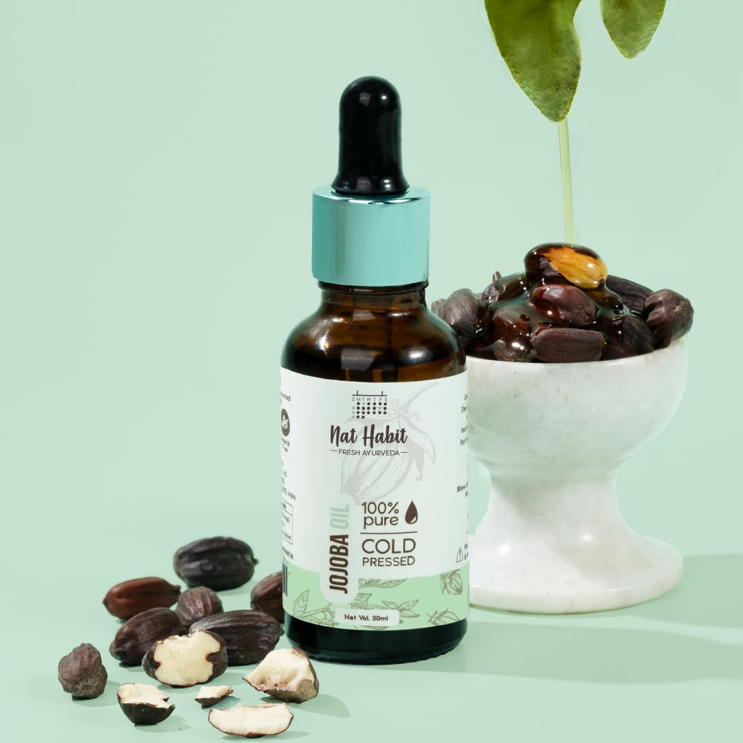 Nat Habit - Cold Pressed 100% Pure Jojoba Oil for Women & Men for Skin & Hair with Vitamin E, Omega-9, Mineral Free 30ml