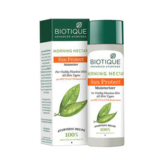 Biotique Morning Nectar Sun Protect SPF moisturiser sunscreen bottle with box packaging