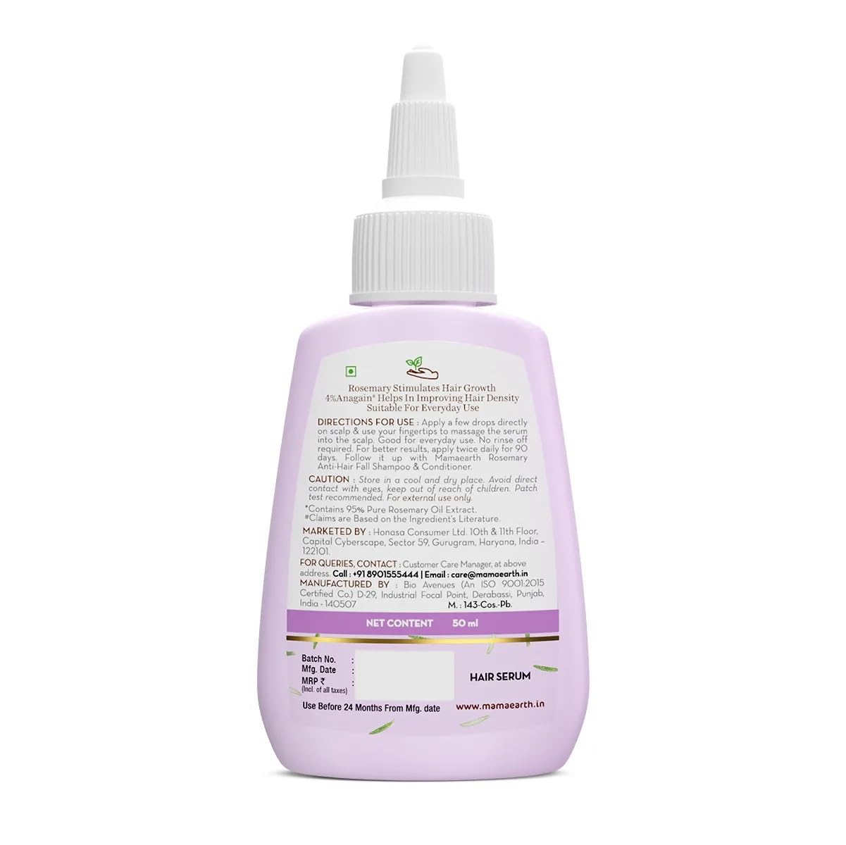 Mamaearth - Rosemary Hair Growth Scalp Serum with 95% Pure Rosemary Oil Extract & 4% Anagain 50ml