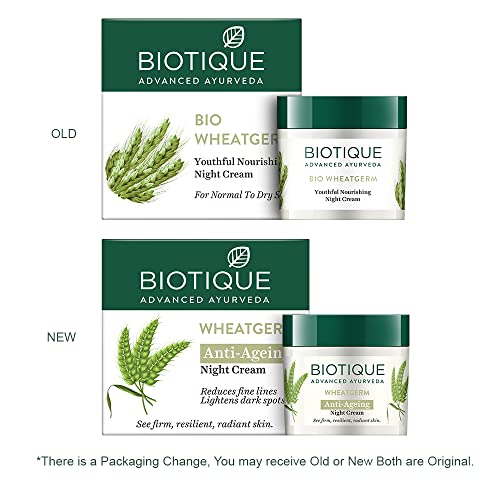 Biotique Wheatgerm Anti-Ageing Night Cream - Targeting Wrinkles & Dull, Dry Skin - 50g