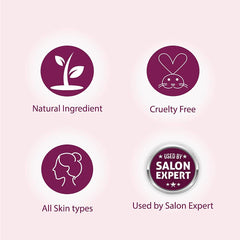 WhiteGlow facial kit packaging icons: natural ingredient, cruelty free, all skin types