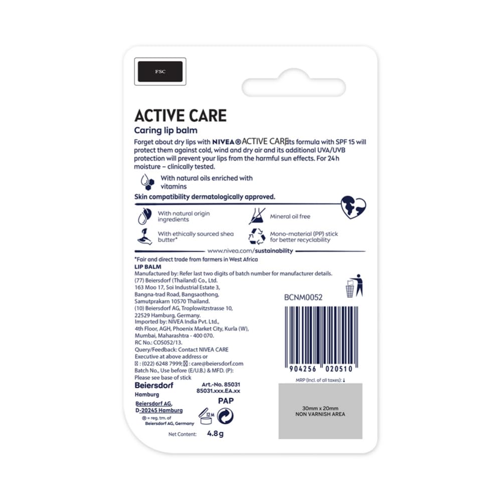 Nivea - Men B5 24h Active Care SPF 15 Lip Balm 4.8g