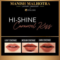 MyGlamm - Manish Malhotra Hi-Shine Lipstick - Caramel Kiss (Caramel Tan Shade) | Long Lasting, Creamy, UVB Protected with Satin, Shine, Matte Finish 4g