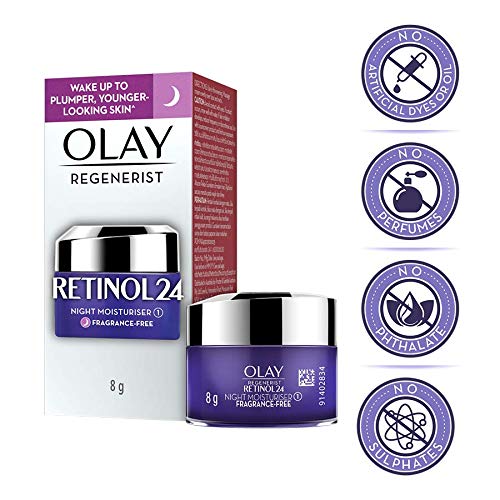 Olay Night Cream Mini: Regenerist Retinol 24 Moisturiser for hydrated plump smooth skin 8g