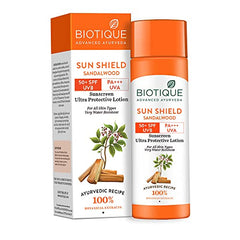 Biotique Sun Shield Sandalwood 50+SPF UVA UVB Sunscreen Ultra Protective Lotion - 120ml