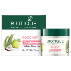 Biotique Coconut Brightening Instant Glow Cream box and jar, 30g