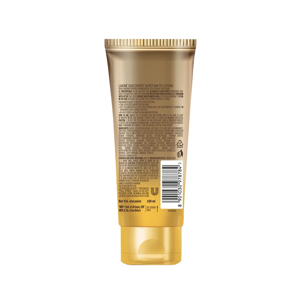 Lakme SPF 50 PA+++ Matte Sunscreen Niacinamid - 100ml