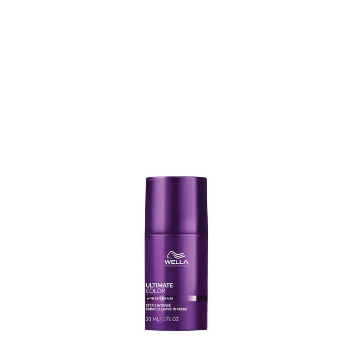 Wella Ultimate Color leave-in mask bottle, purple cylinder with white logo